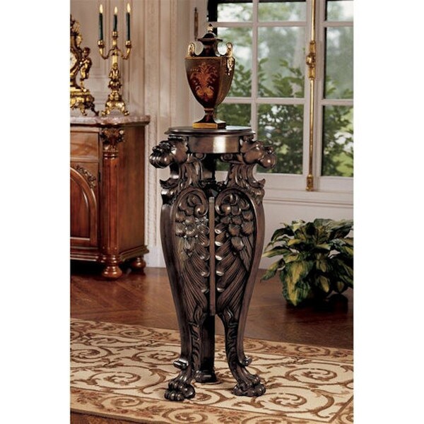 Evenswood Manor Winged Lion Pedestal Wood Carved Decor Replica